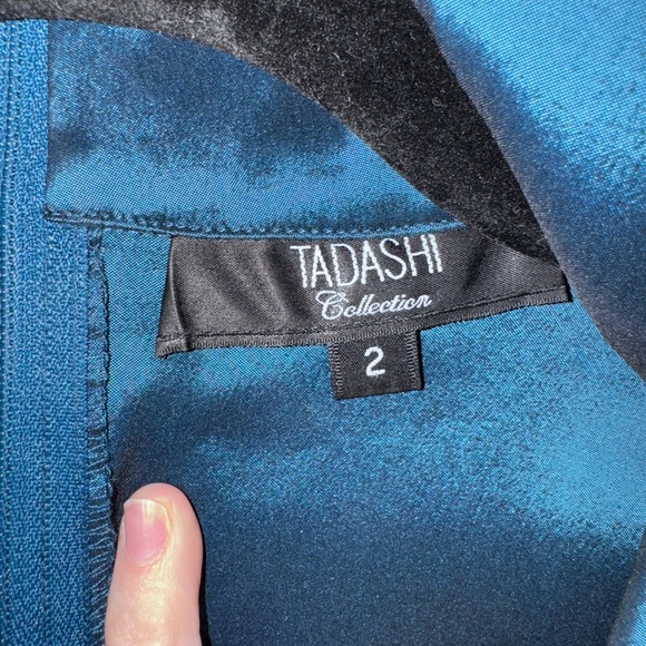 Tadashi Collection Blue Satin Pleated Wrap Blouse Size 2 - Picture 2 of 7